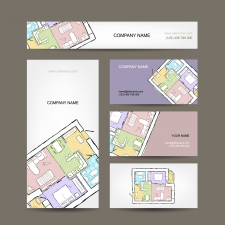 Sketch of apartment. Business cards for your design.のイラスト素材