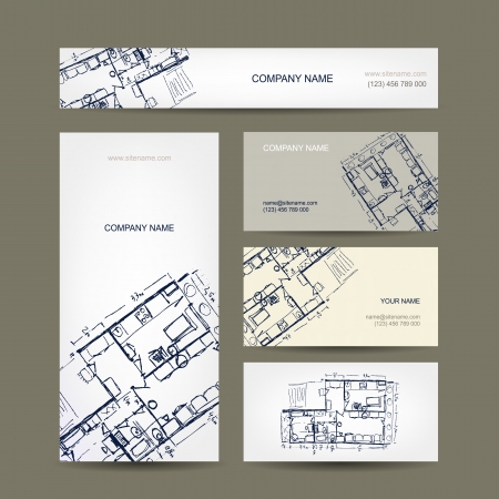 Sketch of apartment. Business cards for your design.