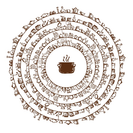 Kitchen utensils, sketch drawing frame for your designのイラスト素材