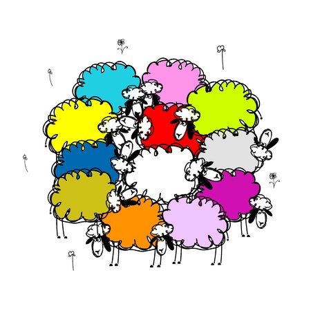 Flock of colored sheeps, sketch for your designのイラスト素材