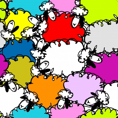 Black and white sheeps on meadow, seamless pattern for your designのイラスト素材