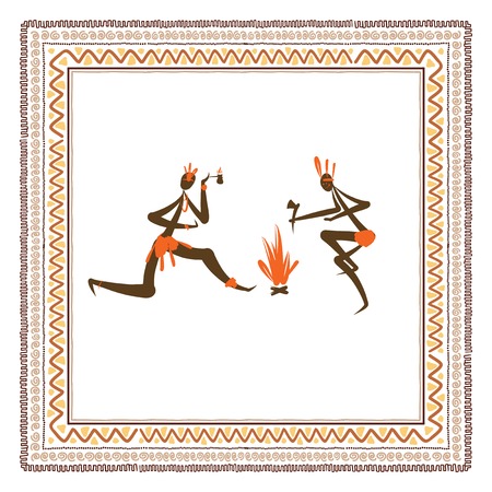 Ancient tribal people, ethnic ornament frame for your designのイラスト素材