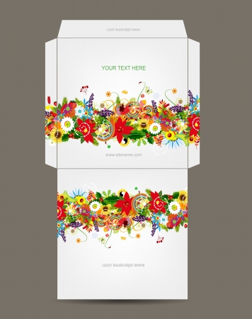 Envelope template, floral designのイラスト素材