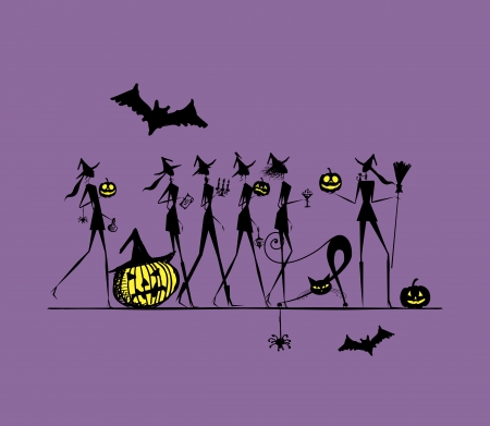 Halloween holiday, young witches for your designのイラスト素材
