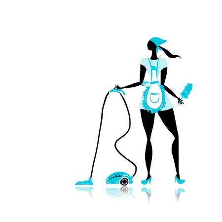 Girl maid with vacuum cleaner for your designのイラスト素材