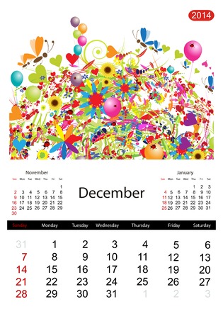 Floral calendar 2014, decemberのイラスト素材