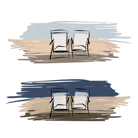 Two deck chairs on the beach, sketch for your designのイラスト素材