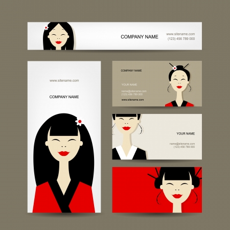 Business cards design with asian girlsのイラスト素材