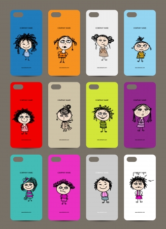 Mobile phone cover back , 12 funny girls for your designのイラスト素材