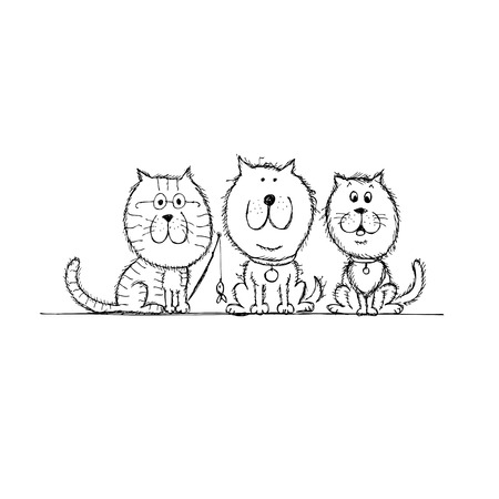 Cat and dogs sketch for your designのイラスト素材
