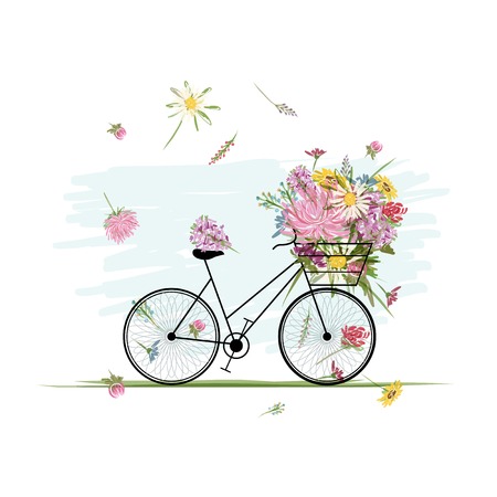 Female bicycle with floral basket for your designのイラスト素材