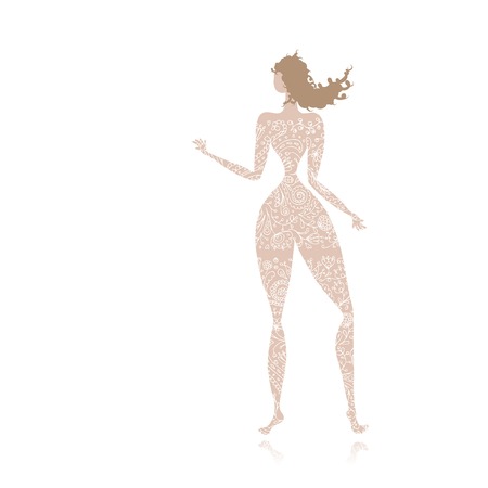 Pretty lady black silhouette, floral ornament underwear for your designのイラスト素材