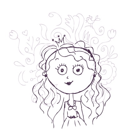 Funny little princess sketch for your designのイラスト素材