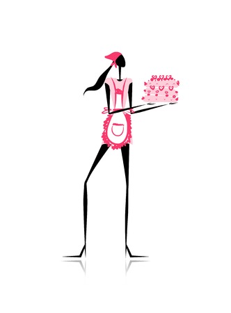 Girl with birthday cake for your designのイラスト素材
