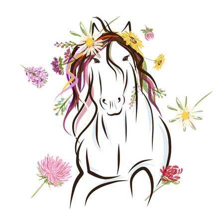 Floral horse for your design. Symbol of 2014 yearのイラスト素材