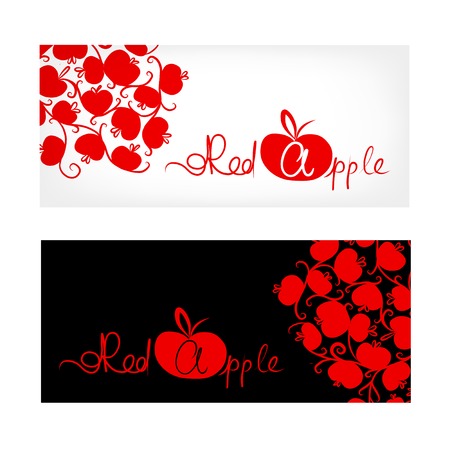 Black and white banner with red apple designのイラスト素材