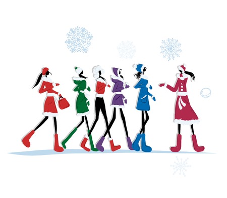 Girls in winter coats for your designのイラスト素材