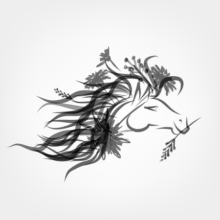 Horse floral head for your design. Symbol of 2014 yearのイラスト素材
