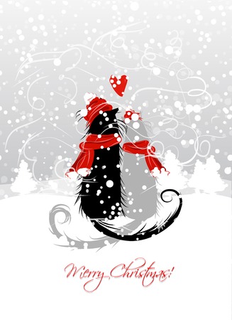 Christmas Eve. Couple of santa cats togetherのイラスト素材