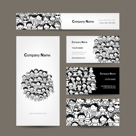 Business cards collection with people crowd designのイラスト素材