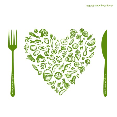 Healthy food concept, heart shape sketch for your designのイラスト素材