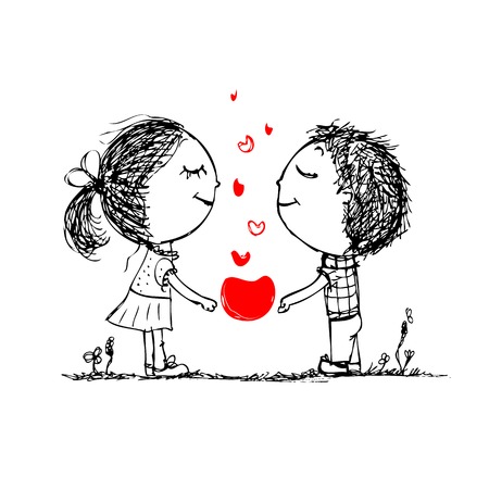 Couple in love together, valentine sketch for your designのイラスト素材