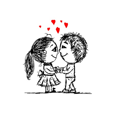Couple in love together, valentine sketch for your designのイラスト素材