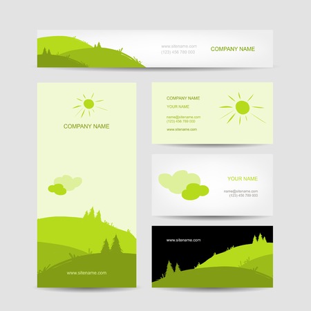 Business cards design with green meadow backgroundのイラスト素材