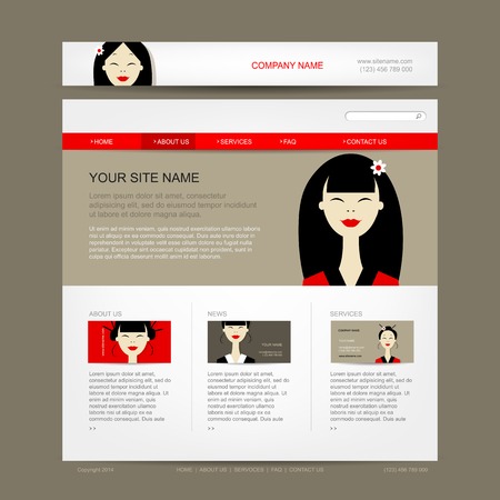 Website design template with asian womanのイラスト素材
