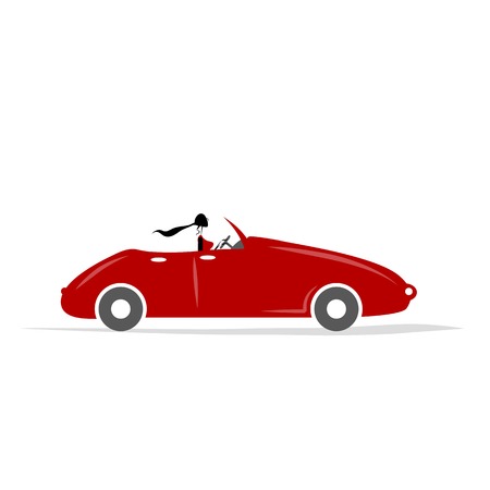 Woman driving red car for your designのイラスト素材