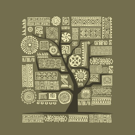 Ethnic tree with handmade ornament for your designのイラスト素材
