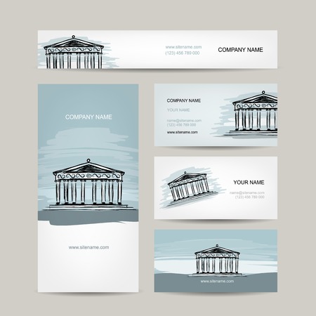 Business card design, antique style building with columnsのイラスト素材