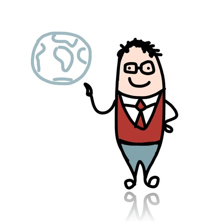 Businessman and globe, sketch for your designのイラスト素材