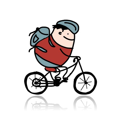 Tourist rides a bike, cartoon for your designのイラスト素材