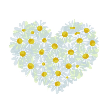 Summer bouquet heart shape made from daisy, sketch designのイラスト素材