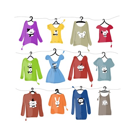 Set of clothes on hangers with funny animal designのイラスト素材
