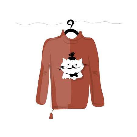 Sweater on hangers with funny cat designのイラスト素材