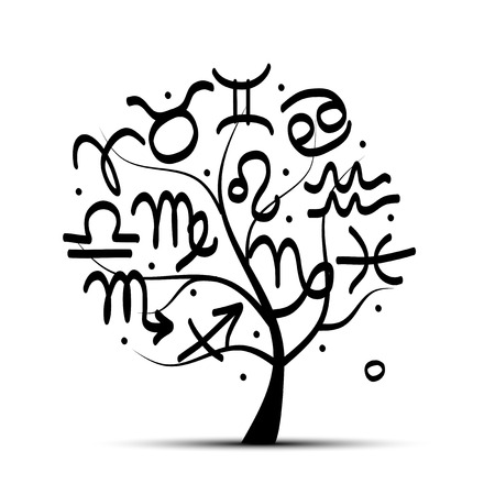Art tree with zodiac signs for your designのイラスト素材