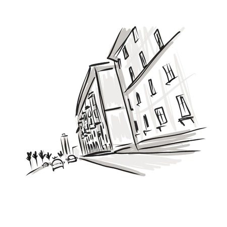 Old district sketch with city road for your designのイラスト素材