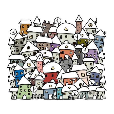 Winter city sketch, background for your design. Vector illustrationのイラスト素材