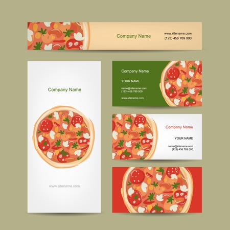 Set of business cards design with pizza, vector illustrationのイラスト素材