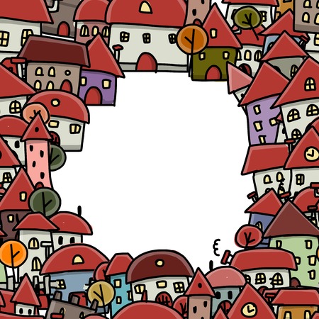 City sketch frame, seamless pattern for your design. Vector illustrationのイラスト素材