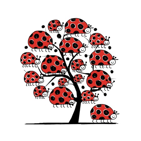 Ladybird family, art tree design. Vector illustrationのイラスト素材