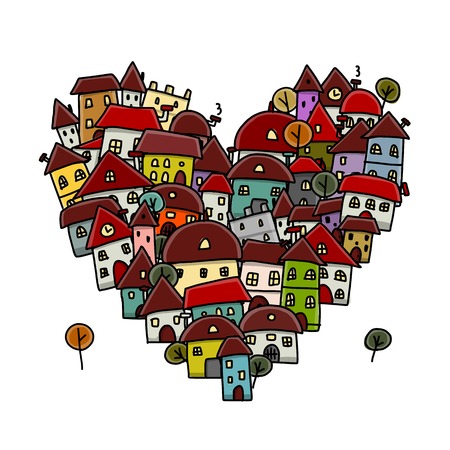 City of love, heart shape sketch for your designのイラスト素材