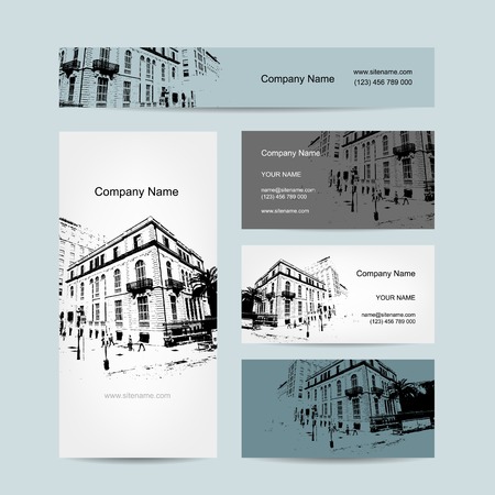 Business card, urban design. Street of Barcelona cityのイラスト素材