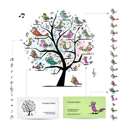 Infographic tree with funny birds. Easy editable for business cardsのイラスト素材