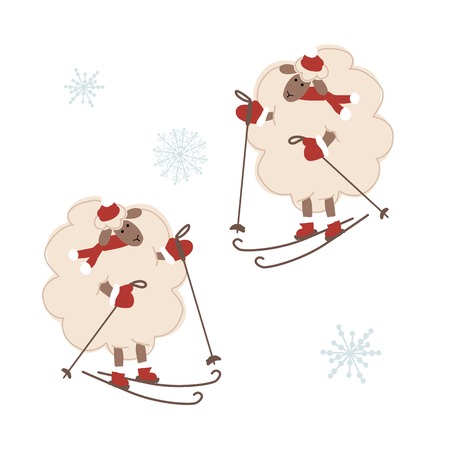 Sheep santa skiing, symbol of new year 2015のイラスト素材