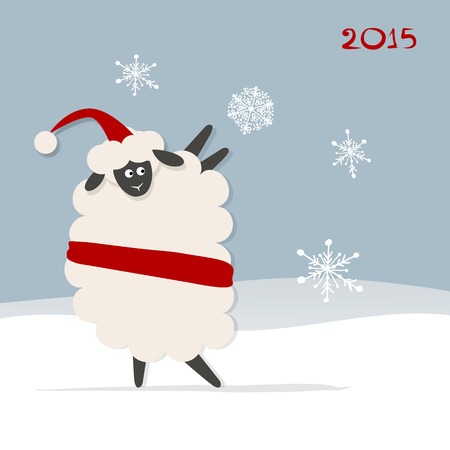 Funny sheep santa, symbol of new year 2015のイラスト素材