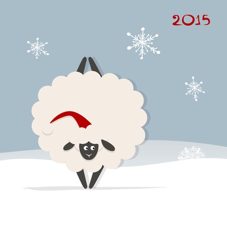 Funny sheep santa, symbol of new year 2015のイラスト素材