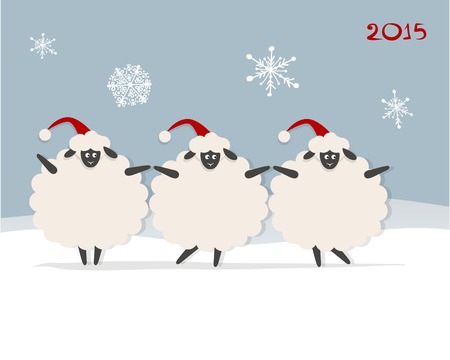 Funny sheep santa, symbol of new year 2015のイラスト素材